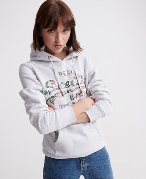 Superdry Vintage Logo Gloss Floral Női Kapucnis Pulóver Fehér | XLOWG0473